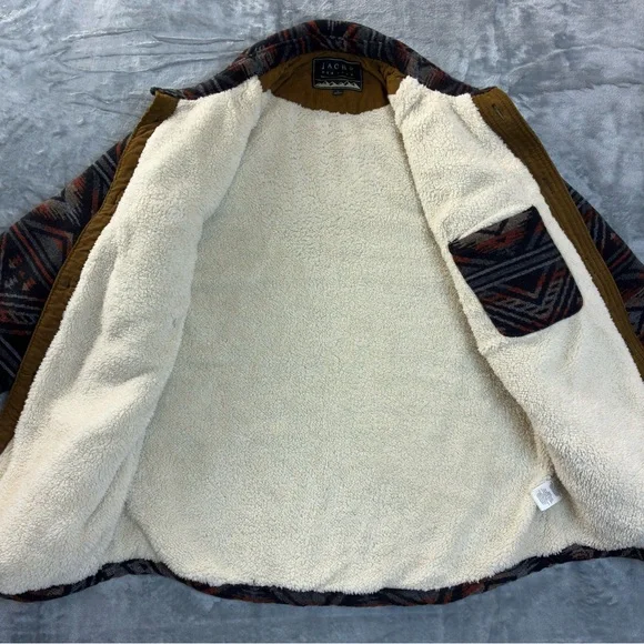 Jachs Sherpa Lined Aztec Jacket Size Large Wool Faux Fur Warm Shacket Southwest - Picture 5 of 16
